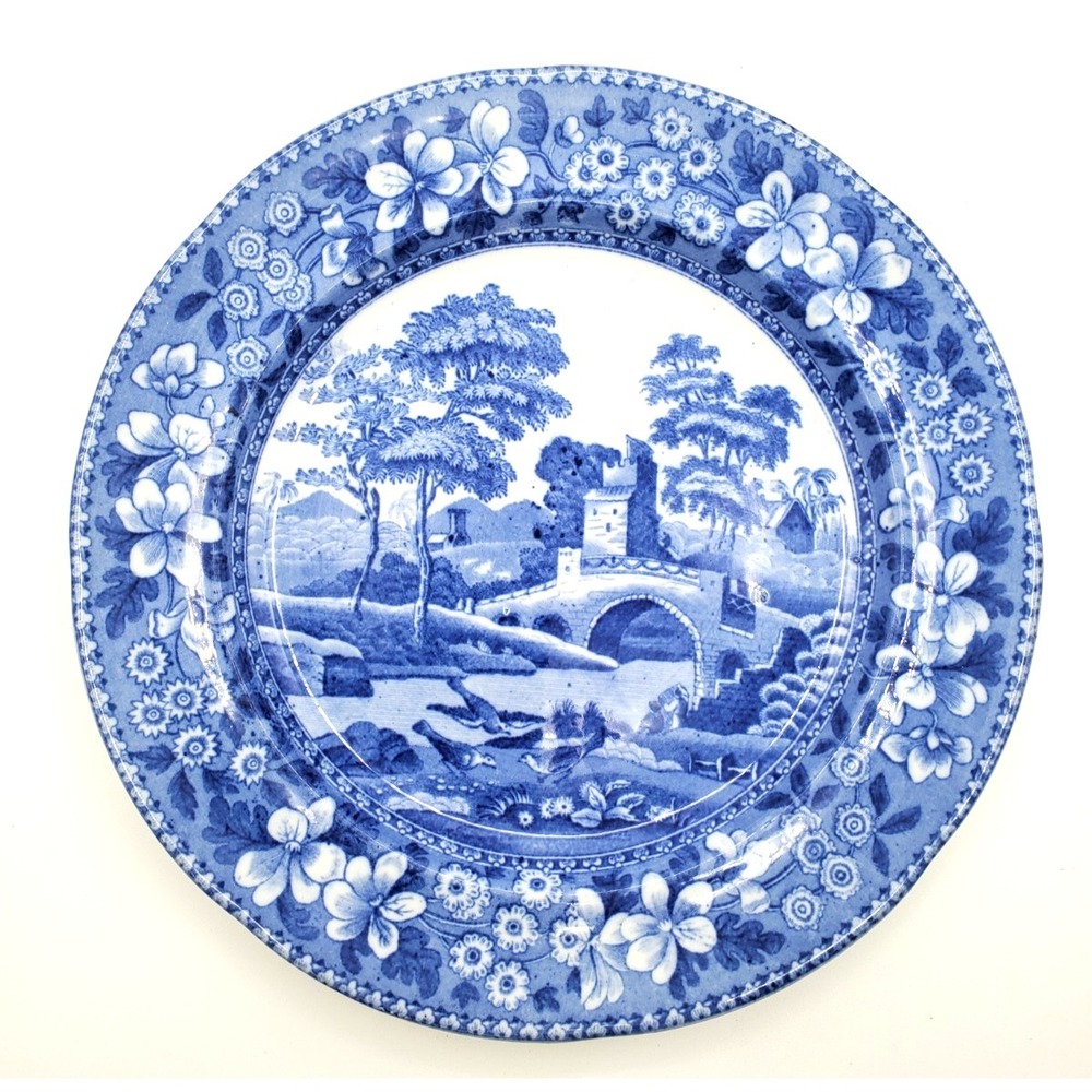 Vintage Copeland England Spope Tower 9.5" Blue & White Dinner Plate